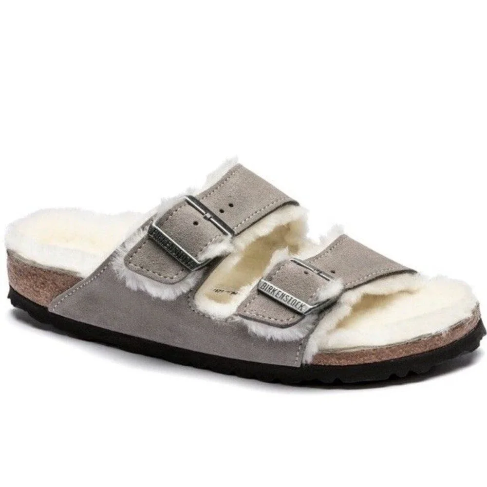 Birkenstock Arizona Shearling Sandals Women's 39 /US 8 Stone Coin/Natural